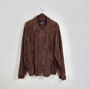 Y2K Newport Harbor Suede Leather Bomber Jacket XXL Brown Full Zip